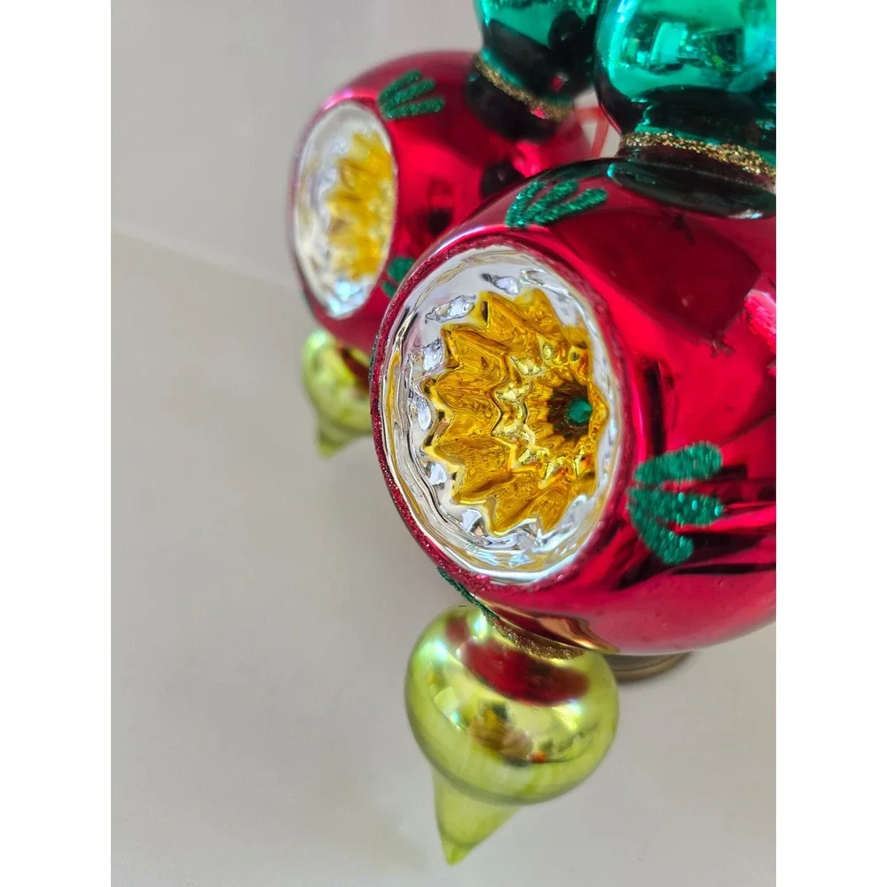 The Gerson Co Set of 2 Red Green Gold Glass Reflector Finial Ornaments 7 in New